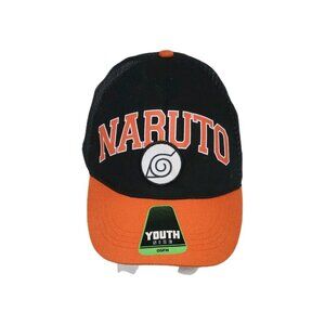 Naruto Hidden Leaf Baseball Hat Youth OSFM NWT Snapback Adjustable Black Orange